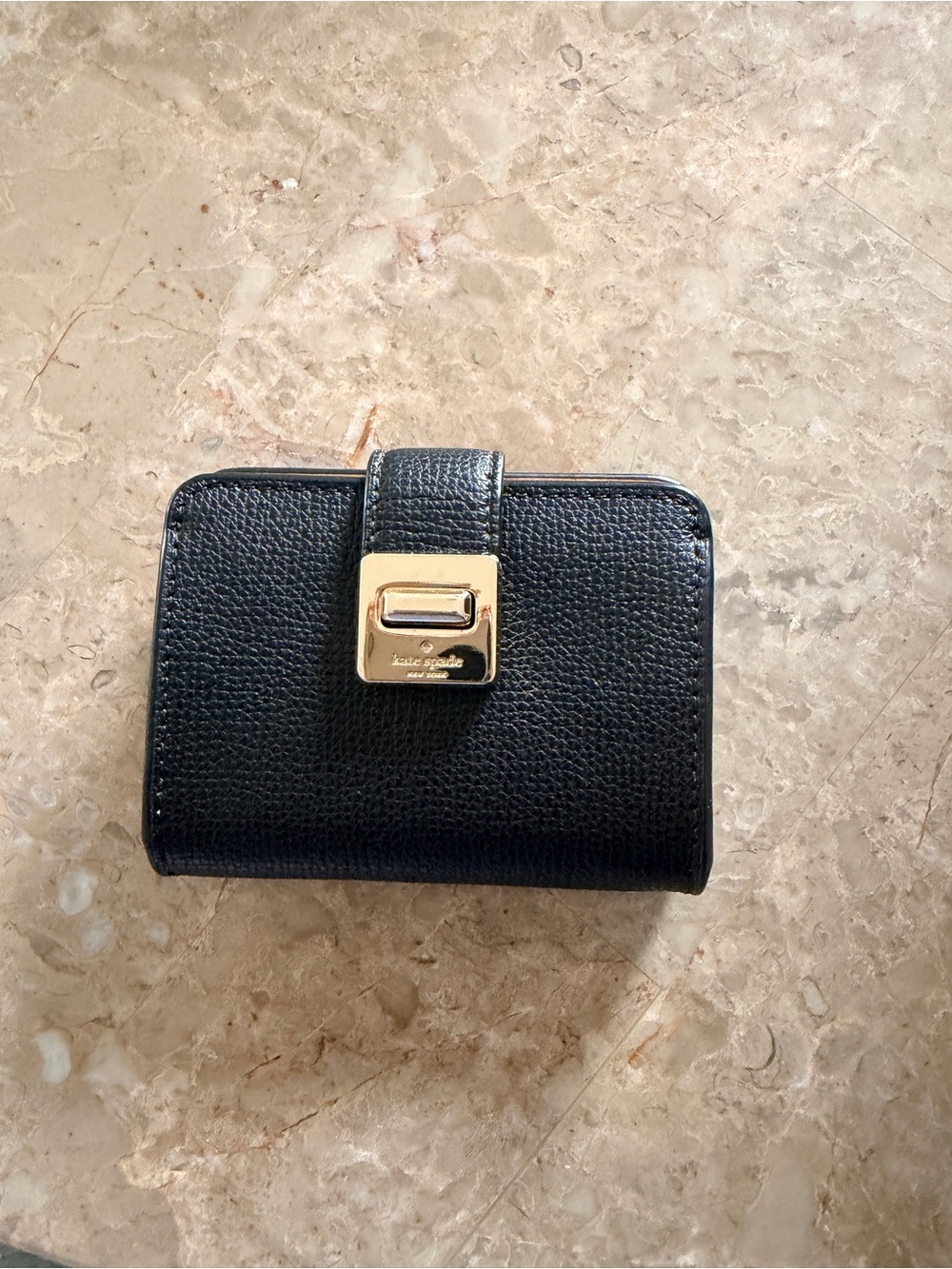 kate spade Black Pebbled Leather Card Holder with Gold Lock